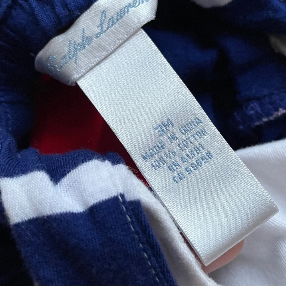 RALPH LAUREN 3 MONTHS ROMPER NAUTICAL STRIPES SUMMER JULY 4 RED WHI…